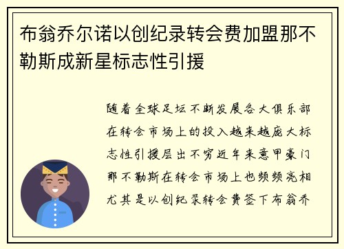 布翁乔尔诺以创纪录转会费加盟那不勒斯成新星标志性引援 布翁乔尔诺以创纪录转会费加盟那不勒斯成新星标志性引援